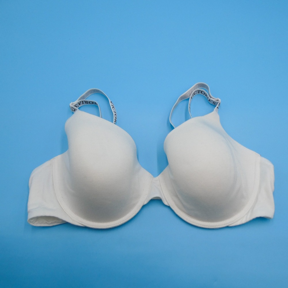 Victoria's Secret Bra Womens 40C Logo Strap White Padded Cotton Modal‎ Lingerie